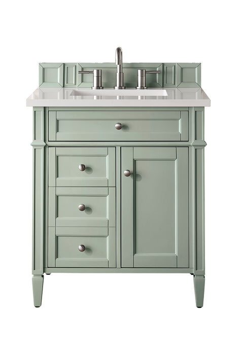 Brittany 30" Single Vanity, Sage Green, w/ 3 CM White Zeus Silestone Top