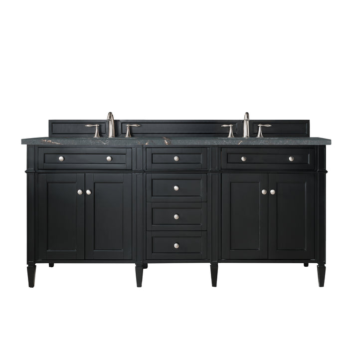 Brittany 72" Double Vanity, Black Onyx w/ 3 CM Parisien Bleu Silestone Top w/FreePower Wireless Charger