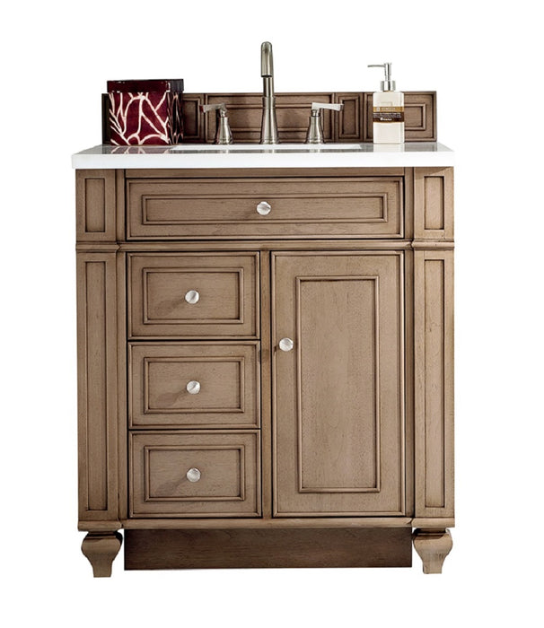 Bristol 30" Single Vanity, Whitewashed Walnut w/ 3 CM White Zeus Silestone Top