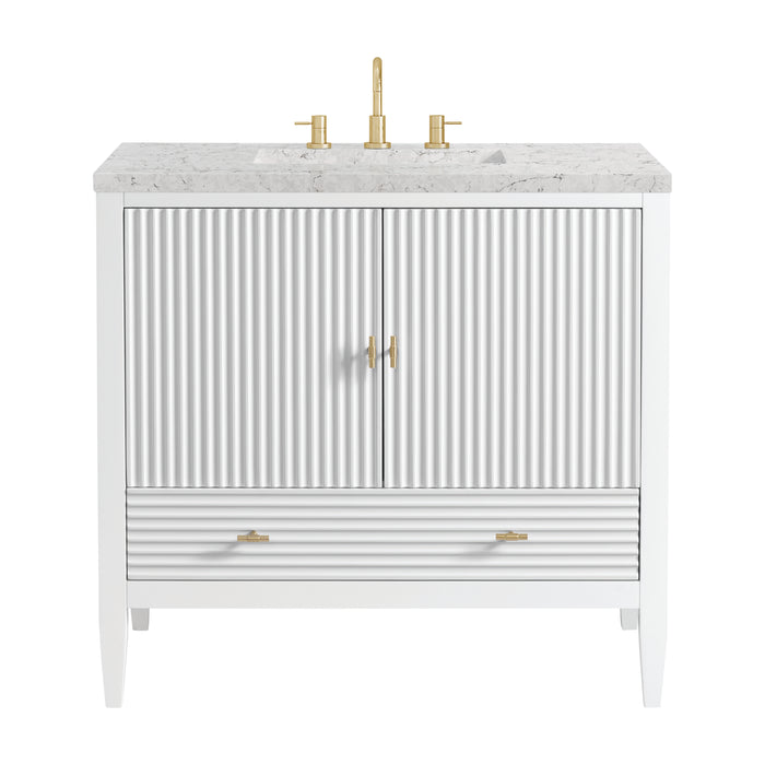 Myrrin 36" Vanity, Bright White w/ 3 CM Eternal Jasmine Pearl Silestone Top