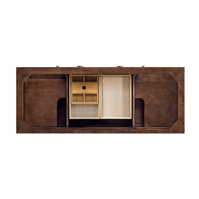 Amberly 60" Double Vanity, Mid-Century Walnut w/ 3 CM Ethereal Noctis Top w/FreePower Wireless Charger