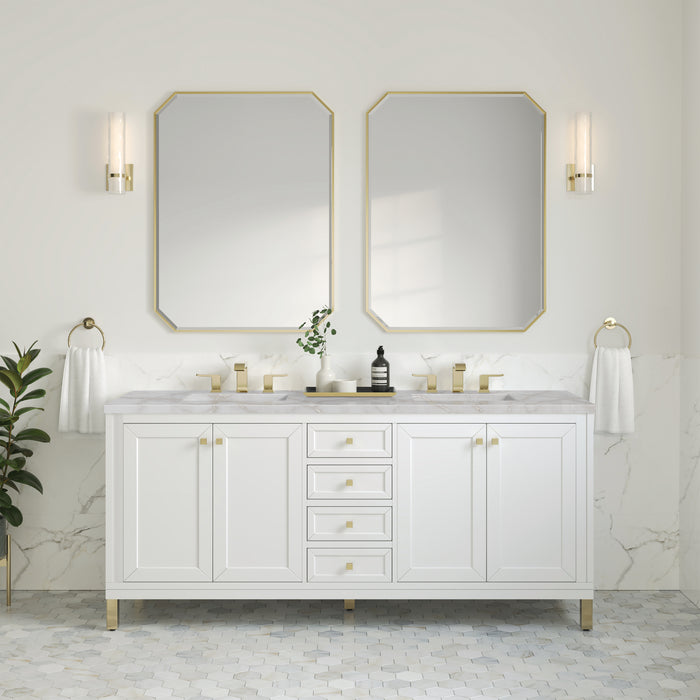 Chicago 72" Double Vanity, Walnut Whisper, w/ 3 CM Parisien Bleu Silestone® Top w/FreePower Wireless Charger