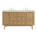 Laurent 60" Double Vanity, Light Natural Oak, w/ 3 CM Ethereal Noctis Quartz Top
