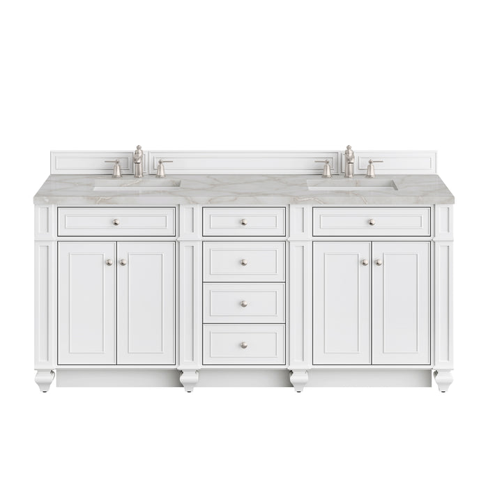 Bristol 72" Double Vanity, Bright White w/ 3 CM Victorian Silver Silestone Top
