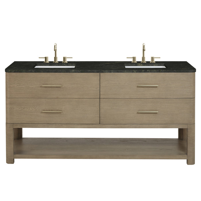 Lucian 72" Double Vanity, Pebble Oak, w/ 3 CM Siberian Silestone Top w/FreePower Wireless Charger