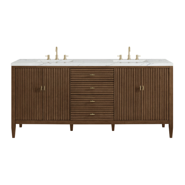 Myrrin 72" Double Vanity, Carbon Oak w/ 3 CM Eternal Jasmine Pearl Silestone Top w/FreePower Wireless Charger