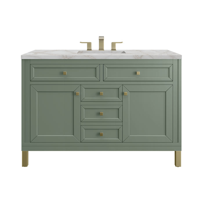 Chicago 48" Single Vanity, Smokey Celadon, w/ 3 CM Carrara Marble Top
