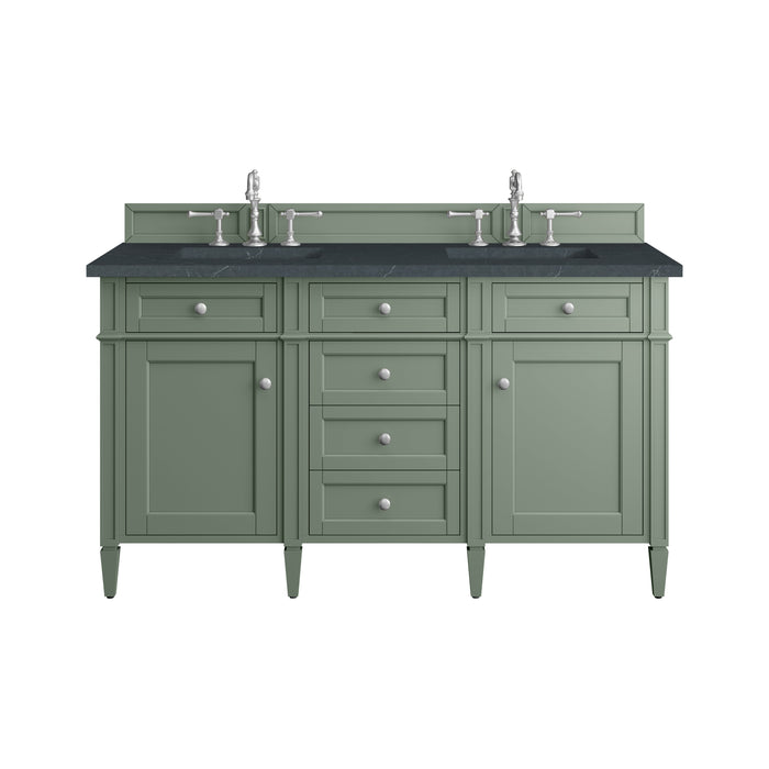 Brittany 60" Double Vanity, Saddle Brown w/ 3 CM Parisien Bleu Silestone Top w/FreePower Wireless Charger