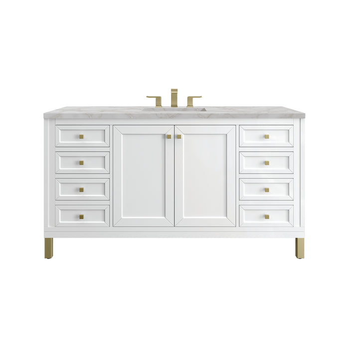 Chicago 60" Single Vanity, Glossy White, w/ 3 CM Victorian Silver Silestone® Top