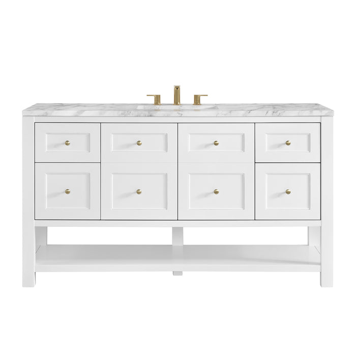 Breckenridge 60" Single Vanity, Bright White, w/ 3 CM Carrara Marble Top
