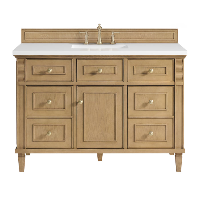 Lorelai 48" Single Vanity, Bright White w/ 3 CM Victorian Silver Silestone Top w/FreePower Wireless Charger