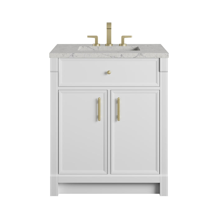 Bellshire 30" Single Vanity, Bright White w/ 3 CM Eternal Jasmine Pearl Silestone Top