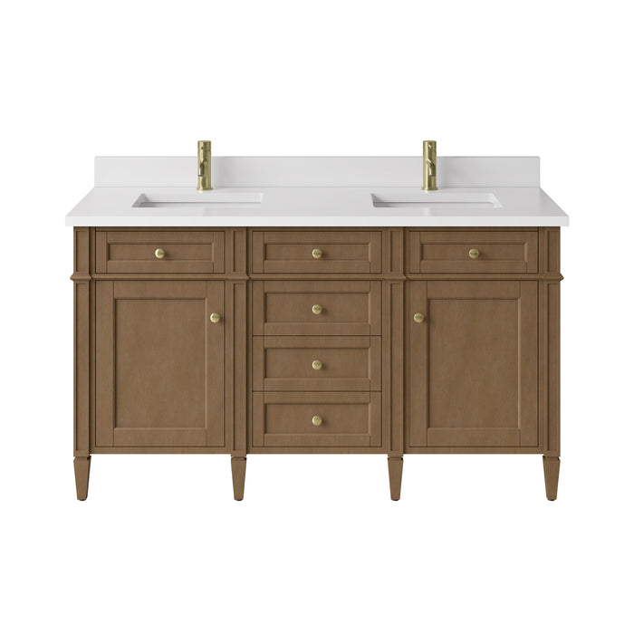 Brittany 60" Double Vanity, Bright White Vanity w/ 3 CM Lime Delight Silestone Top