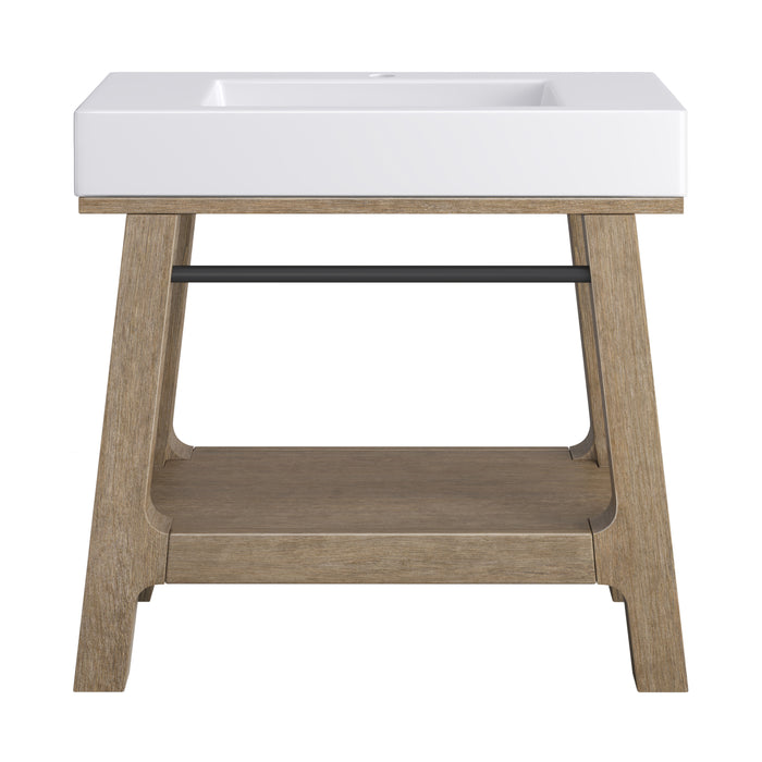 Auburn 36" Single Sink Console, Weathered Timber w/ Glossy White Mineral Composite Stone Top