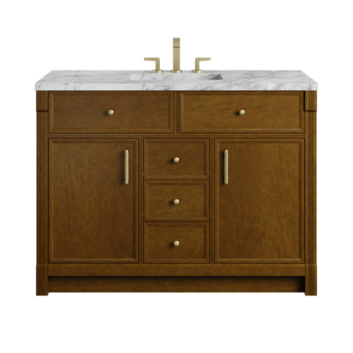 Bellshire 48" Single Vanity, Bright White w/ 3 CM Parisien Bleu Silestone Top w/FreePower Wireless Charger