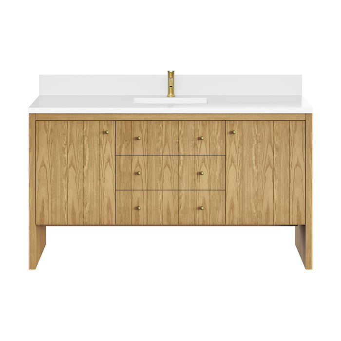 Hudson 60" Single Vanity, Honey Oak w/ 3 CM Ethereal Noctis Silestone Top w/FreePower Wireless Charger