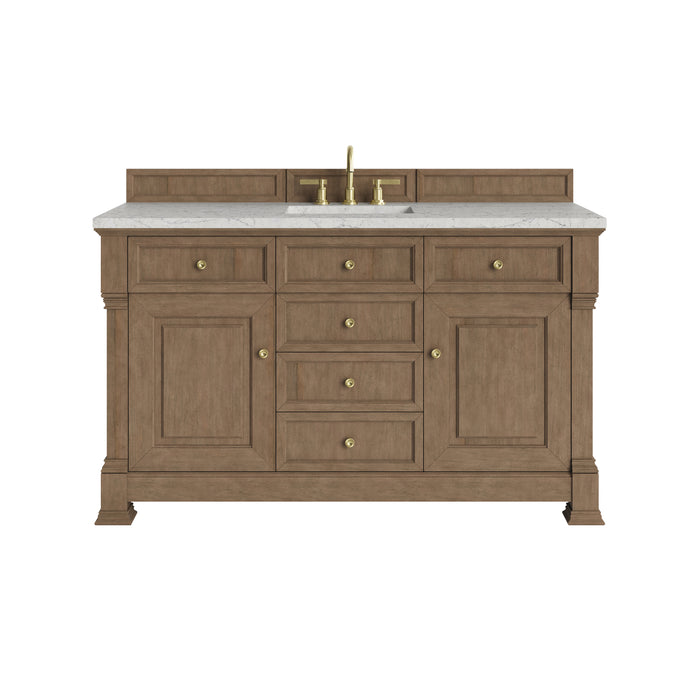 Brookfield 60" Single Vanity, Honey Oak w/ 3 CM Victorian Silver Silestone Top