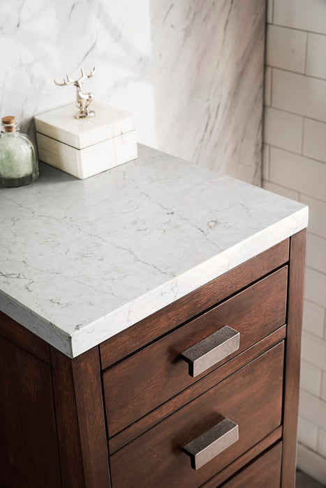 James Martin Addison 15" Base Cabinet in Mid-Century Acacia, shown in a bathroom setting