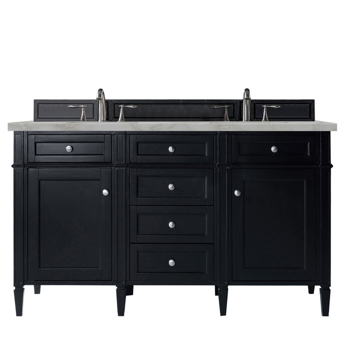 Brittany 60" Double Vanity, Black Onyx w/ 3 CM Victorian Silver Silestone Top