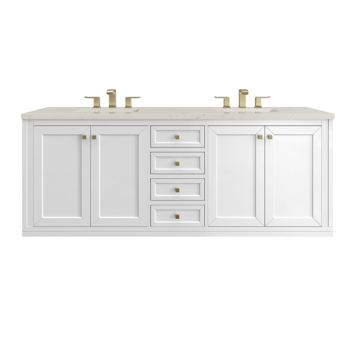 Chicago 72" Double Vanity, Walnut Whisper, w/ 3 CM Eternal Jasmine Pearl Silestone Top w/ FreePower Wireless Charger