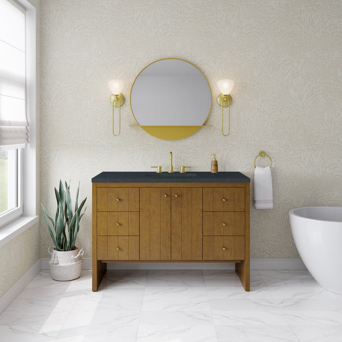 Hudson 48" Single Vanity, Light Natural Oak w/ 3 CM Parisien Bleu Top w/ FreePower Wireless Charger