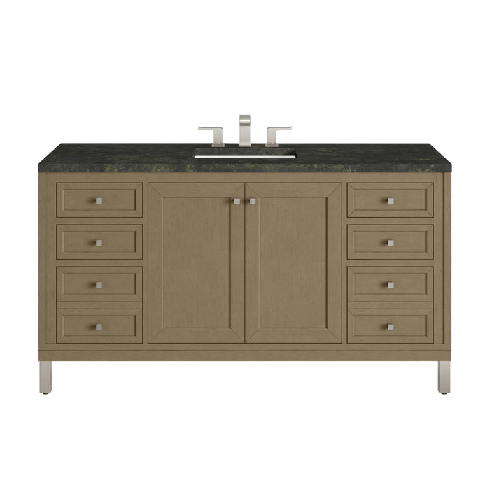 Chicago 60" Single Vanity, Smokey Celadon, w/ 3 CM Siberian Silestone Top w/FreePower Wireless Charger