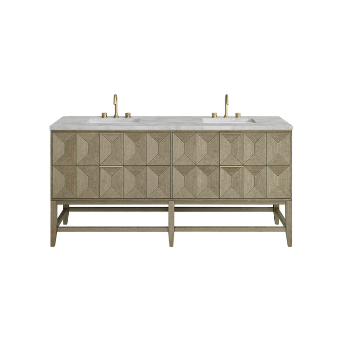 Emmeline 72" Double Vanity, Pebble Oak w/ 3 CM Victorian Silver Top