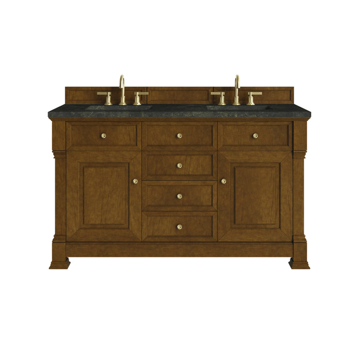Brookfield 60" Double Vanity, Honey Oak w/3 CM Carrara White Marble Top