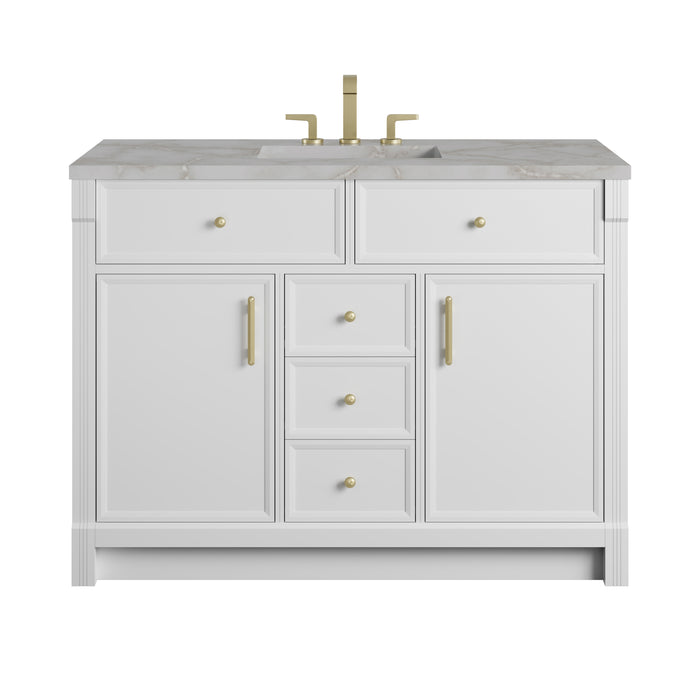Bellshire 48" Single Vanity, Bright White w/ 3 CM Victorian Silver Silestone Top