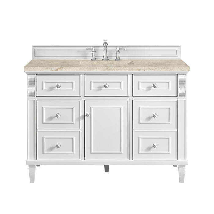 Lorelai 48" Single Vanity, Bright White w/ 3 CM Eternal Jasmine Pearl Silestone Top