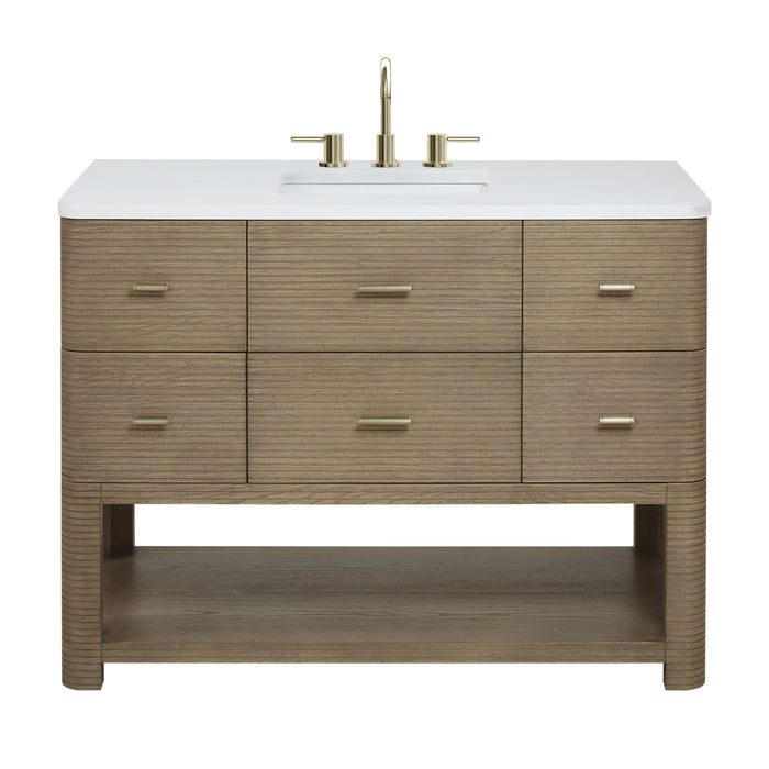 Lucian 48" Single Vanity, Pebble Oak, w/ 3 CM Tajnar Eclos Top w/FreePower Wireless Charger