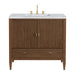 Myrrin 36" Vanity, Mid Century Walnut w/ 3 CM Carrara White Marble Top