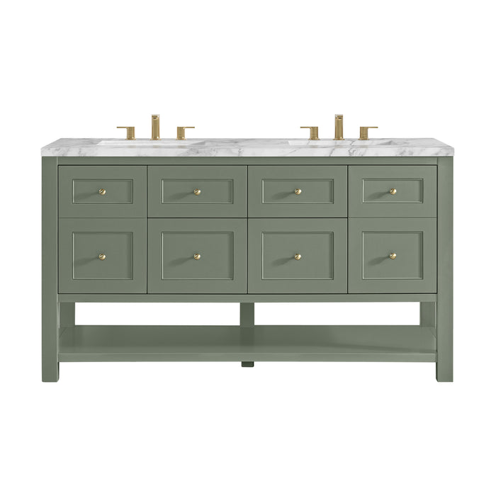 Breckenridge 60" Double Vanity, Light Natural Oak, w/ 3 CM Eternal Jasmine Pearl Quartz Top w/FreePower Wireless Charger