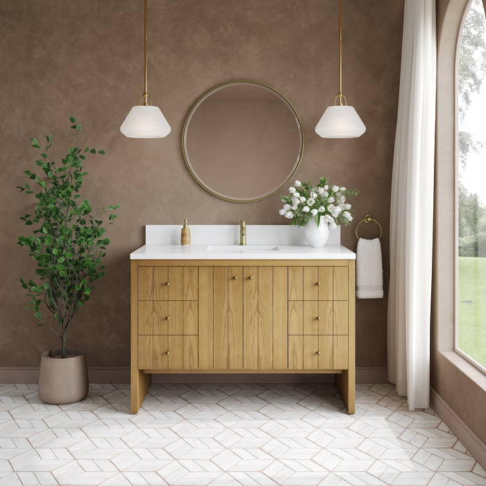 James Martin Hudson 48" Single Bathroom Vanity in Light Natural Oak, shown in a bathroom setting