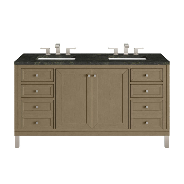 Chicago 60" Double Vanity, Smokey Celadon, w/ 3 CM White Zeus Silestone® Top