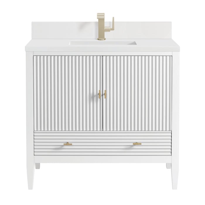 Myrrin 36" Vanity, Bright White w/ Single Hole 3 CM White Zeus Silestone Top & Backsplash