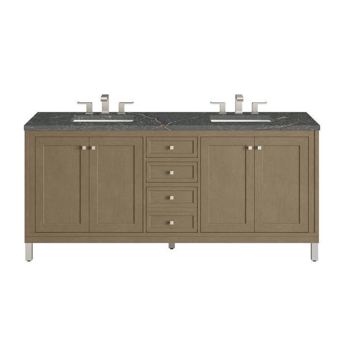 Chicago 72" Double Vanity, Smokey Celadon, w/ 3 CM Ethereal Noctis Silestone Top w/ FreePower Wireless Charger