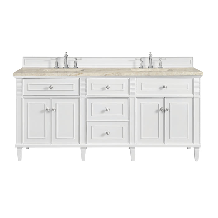 Lorelai 72" Double Vanity, Bright White w/ 3 CM Eternal Jasmine Pearl Silestone Top