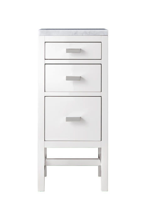 Addison 15" Base Cabinet, Glossy White w/ 3 CM Carrara Marble Top