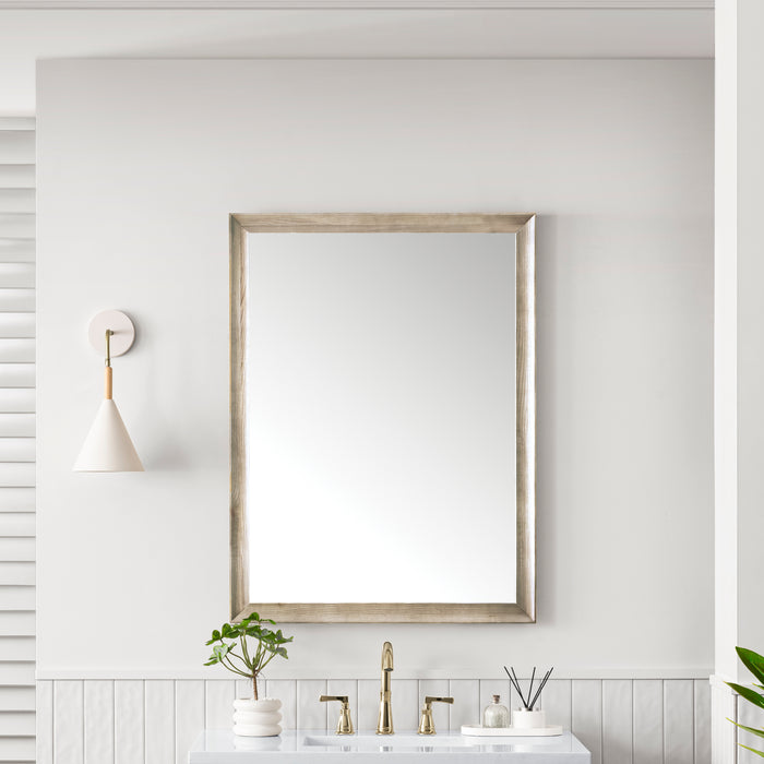 James Martin Glenbrooke 30" Mirror in Whitewashed Oak, shown in a bathroom setting