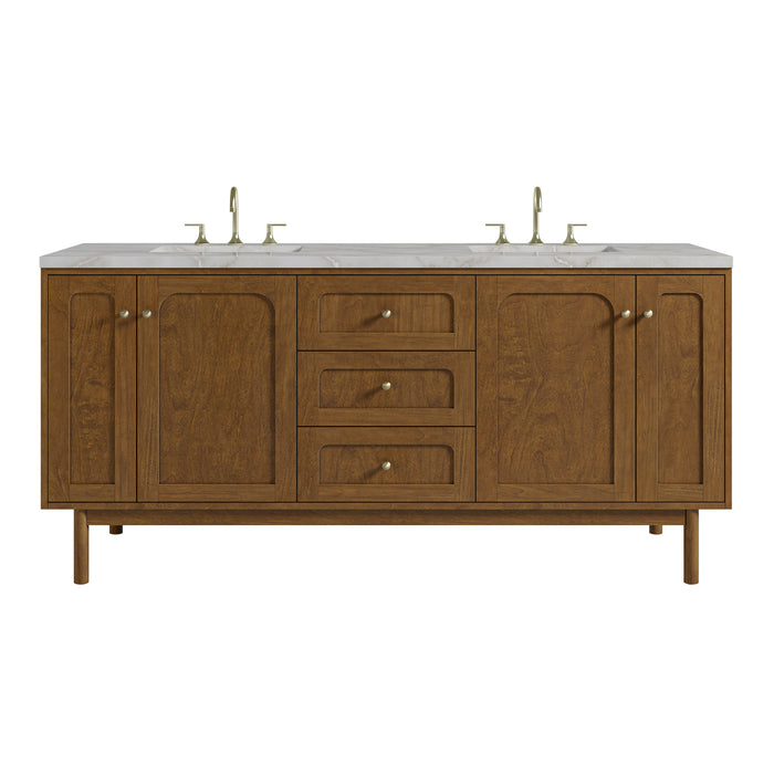 Laurent 72" Double Vanity, Honey Oak w/ 3 CM Victorian Silver Silestone Top