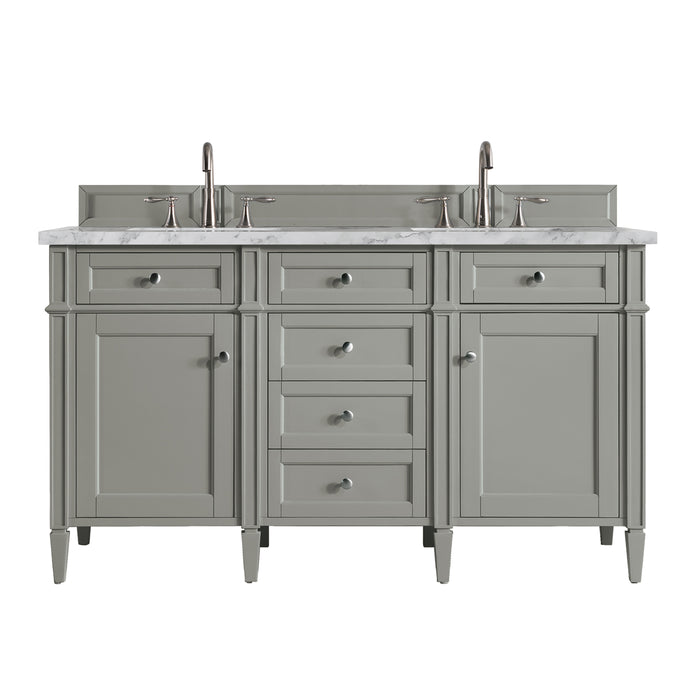 Brittany 60" Double Vanity, Smokey Celadon w/ 3 CM Victorian Silver Top