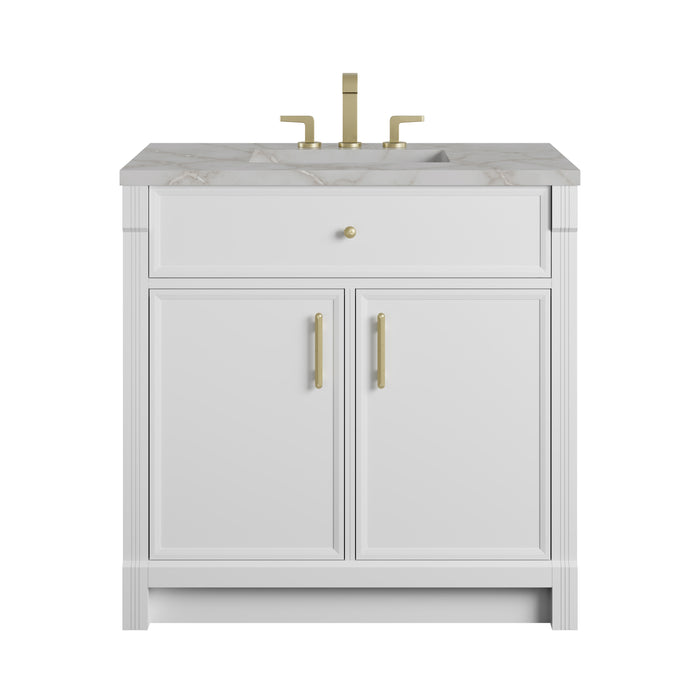 Bellshire 36" Single Vanity, Bright White w/ 3 CM Victorian Silver Silestone Top