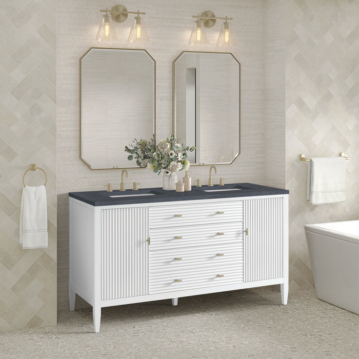 Myrrin 60" Double Vanity, Mid Century Walnut w/ 3 CM Parisien Bleu Silestone Top