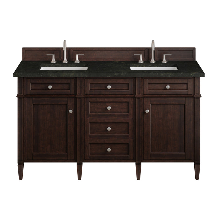 Brittany 60" Double Vanity, Burnished Mahogany w/ 3 CM Lime Delight Silestone Top