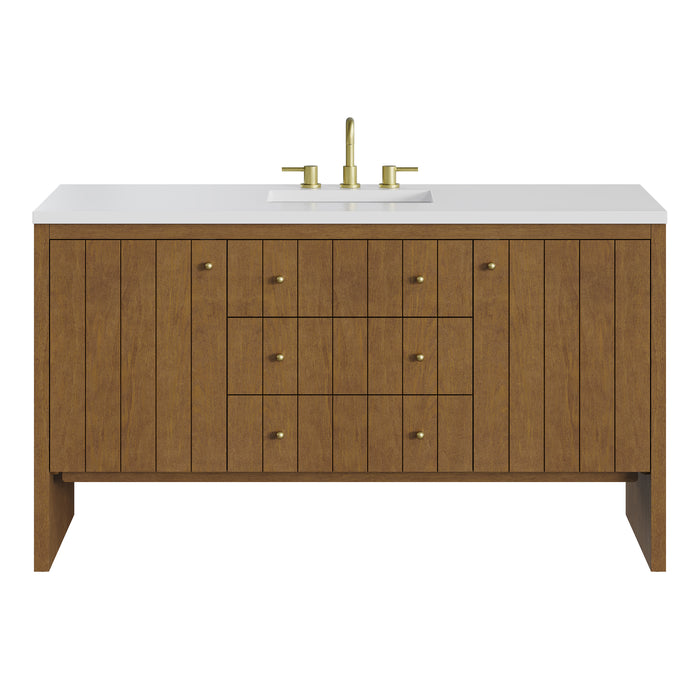 Hudson 60" Single Vanity, Honey Oak w/ 3 CM White Zeus Silestone Top