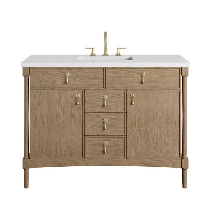 Kinnsden 48" Single Vanity, Weathered Oak w/ 3 CM Lime Delight Silestone Top