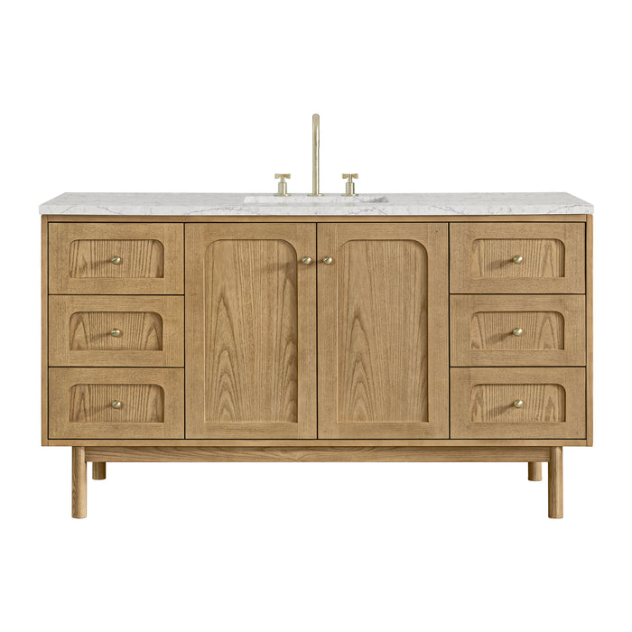 Laurent 60" Single Vanity, Honey Oak w/ 3 CM Tajnar Eclos Top w/FreePower Wireless Charger