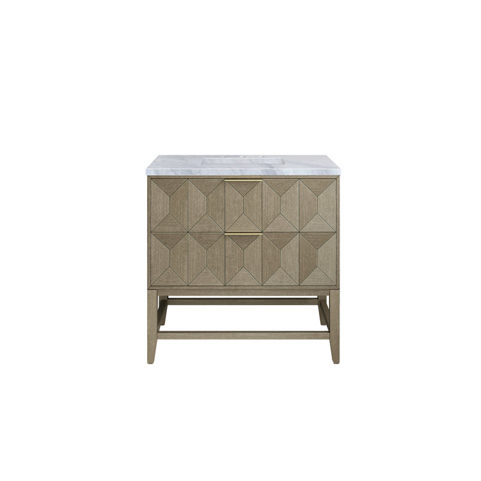 Emmeline 36" Single Vanity, Pebble Oak w/ 3 CM Carrara Marble Top