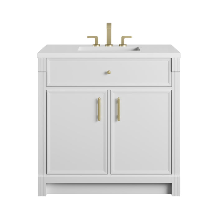 Bellshire 36" Single Vanity, Bright White w/ 3 CM White Zeus Silestone Top